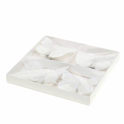 Floristik24 Farfalla piuma su clip bianca 7-8 cm 8 pz