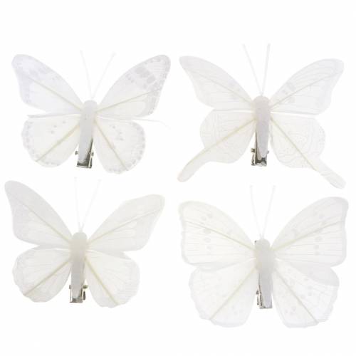 Floristik24 Farfalla piuma su clip bianca 7-8 cm 8 pz