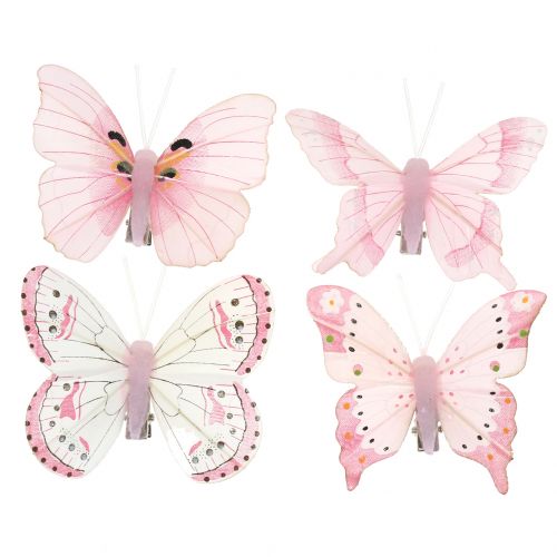 Floristik24 Farfalla sulla clip Rosa 8 cm 8 pezzi