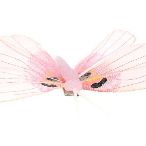 Floristik24 Farfalla sulla clip Rosa 8 cm 8 pezzi