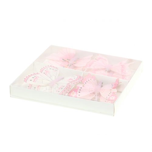 Floristik24 Farfalla sulla clip Rosa 8 cm 8 pezzi