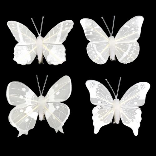 Floristik24 Farfalla sulla clip Bianco 8 cm 8 pezzi