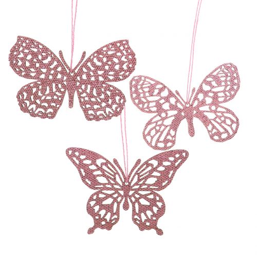 Appendiabiti Deco farfalla rosa glitter 8cm 12pz