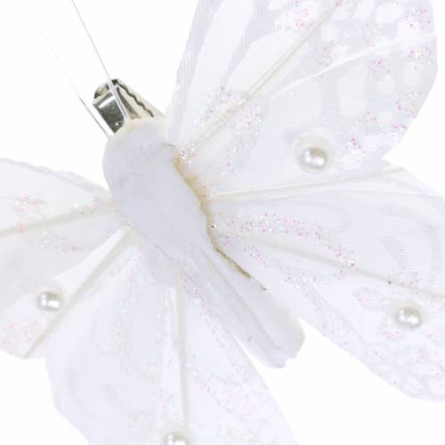 Floristik24 Farfalla piuma su clip bianca 10 cm 12 pz