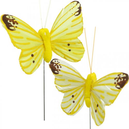 Floristik24 Farfalle decorative, spine per fiori, farfalle primaverili su filo giallo, arancione 4×6,5 cm 12pz