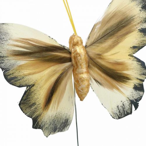 Prodotto Farfalla decorativa, decorazione primaverile, falena su filo marrone, giallo, bianco 6×9cm 12pz