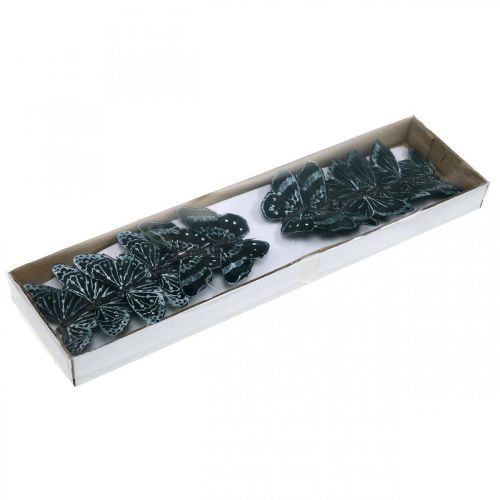 Floristik24 Farfalle di piume in bianco e nero, farfalle su filo, falene artificiali 5,5×9cm 12pz