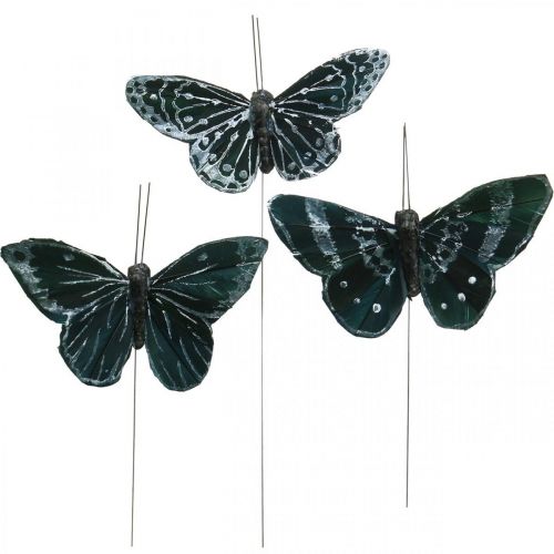 Floristik24 Farfalle di piume in bianco e nero, farfalle su filo, falene artificiali 5,5×9cm 12pz