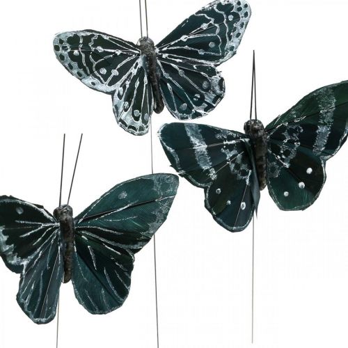 Prodotto Farfalle di piume in bianco e nero, farfalle su filo, falene artificiali 5,5×9cm 12pz
