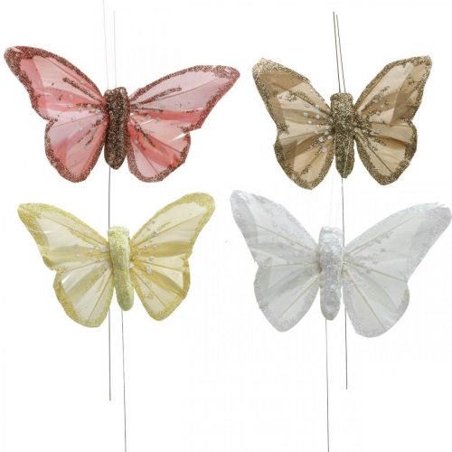 Farfalle con mica, decorazioni nuziali, tappi decorativi, piuma farfalla gialla, beige, rosa, bianca 9,5×12,5 cm 12 pezzi