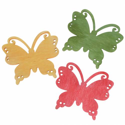 Floristik24 Scatter decorazione farfalla legno arancio, giallo, verde 4cm 72p