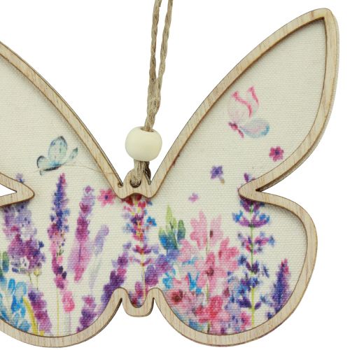 Prodotto Decorazione in legno a forma di farfalla, appendino in lino 11,5x9,5cm 6 pezzi