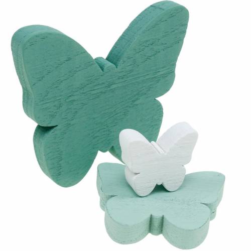Farfalle per spolverare decoro in legno verde, menta, bianco 29pz