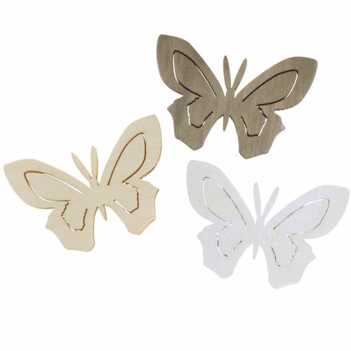 Prodotto Farfalla in legno bianco, crema, marrone assortiti 4 cm 72 pezzi decorazione da tavola primavera