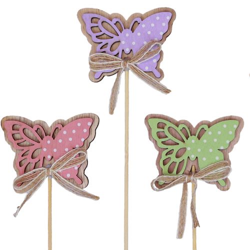 Prodotto Tappi per fiori decorativi primaverili farfalle in legno 6 cm 10 pezzi