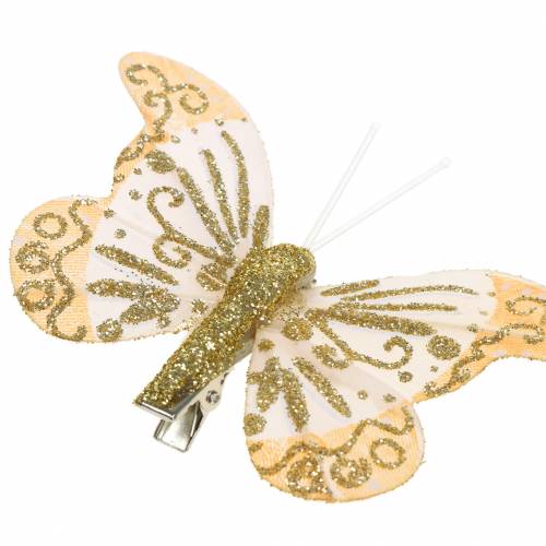 Farfalla piuma su clip glitter oro 10pz