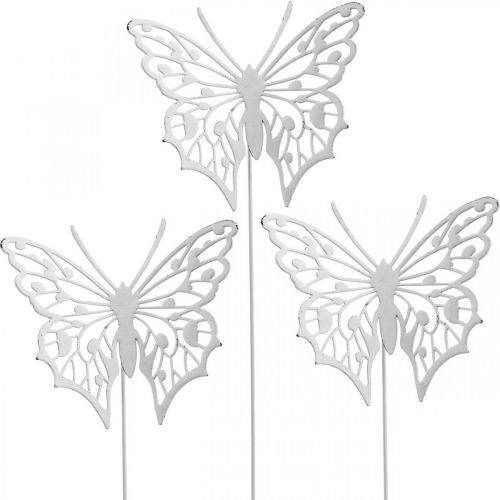 Spina per fiori farfalla, decorazione da giardino in metallo, spina per piante shabby chic bianco, argento L51cm 3pz