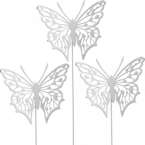 Floristik24 Spina per fiori farfalla, decorazione da giardino in metallo, spina per piante shabby chic bianco, argento L51cm 3pz