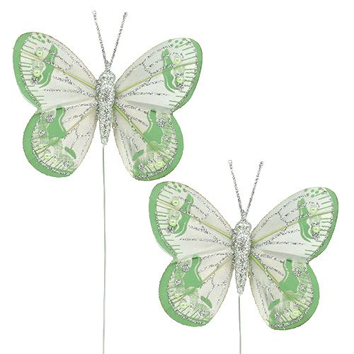Floristik24 Farfalle 7,5 cm verde, grigio con mica 4 pezzi