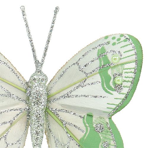 Prodotto Farfalle 7,5 cm verde, grigio con mica 4 pezzi
