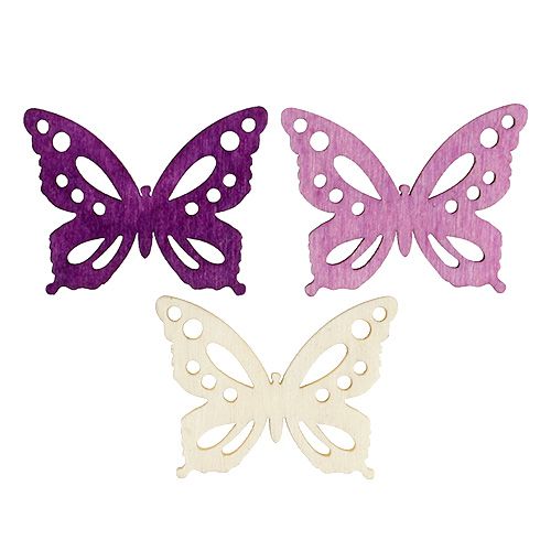 Floristik24 Farfalle in legno 4 cm viola, bianco 72 pezzi