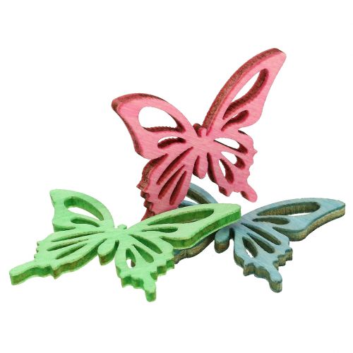 Floristik24 Farfalle Mix Legno Rosa, Verde, Blu 4 cm 72 pz