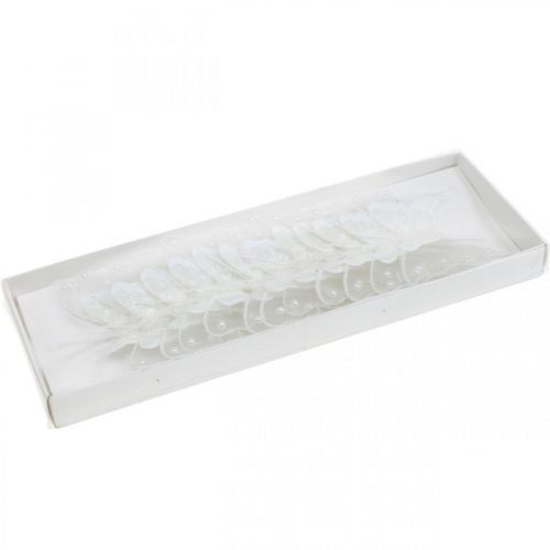 Floristik24 Farfalle con perle e mica, decorazione nuziale, farfalla piuma su filo bianco