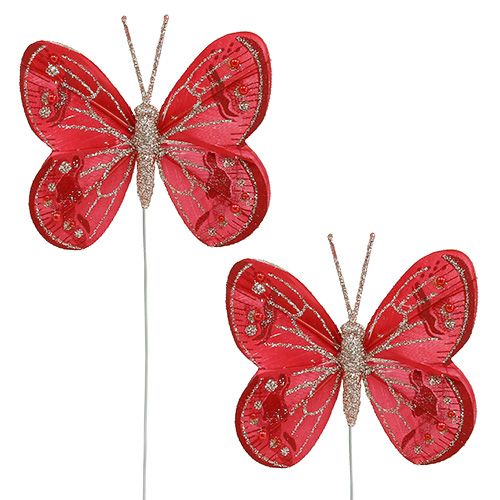 Floristik24 Farfalle 7 cm rosso, mica 4 pezzi
