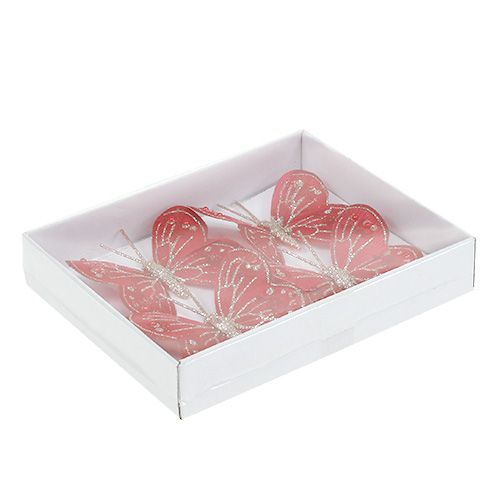 Floristik24 Farfalle 7 cm rosso, mica 4 pezzi
