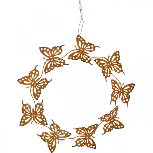 Floristik24 Decorazione farfalla, decorazione primaverile da appendere, anello ghirlanda, patina Ø30cm 2pz