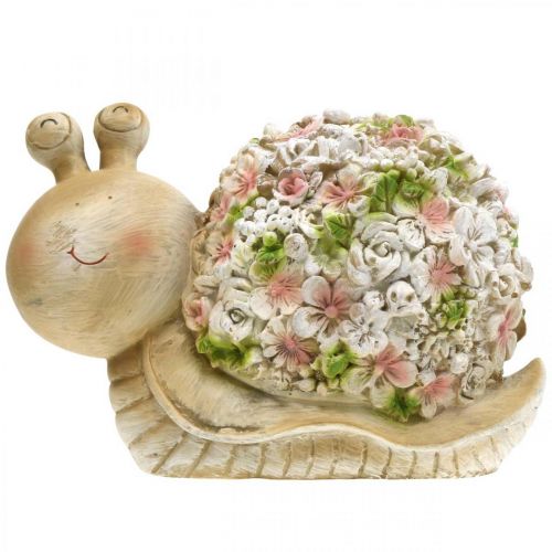 Floristik24 Lumaca con decorazione floreale, animale da giardino, lumaca decorativa, decorazione estiva marrone/rosa/verde H13,5 cm L19 cm