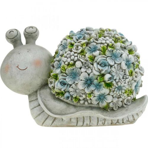 Floristik24 Lumaca animale in fiore con fiori Decorazione primaverile Decorazione da giardino Grigio/Blu/Verde H13,5 cm L19 cm