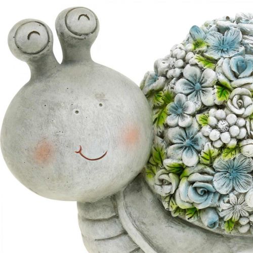 Floristik24 Lumaca animale in fiore con fiori Decorazione primaverile Decorazione da giardino Grigio/Blu/Verde H13,5 cm L19 cm