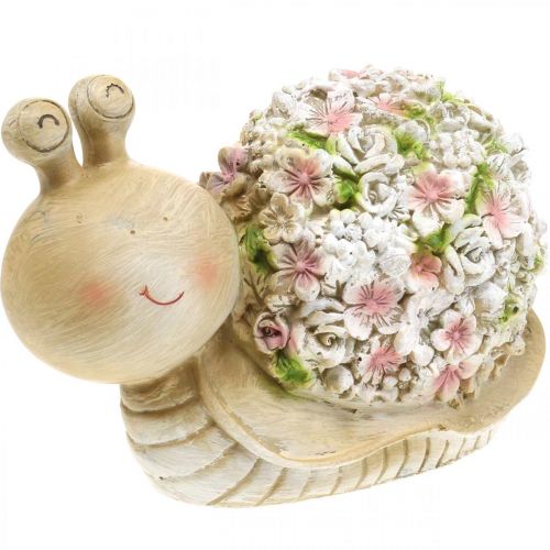 Floristik24 Lumaca con decorazione floreale, animale da giardino, lumaca decorativa, decorazione estiva marrone/rosa/verde H13,5 cm L19 cm