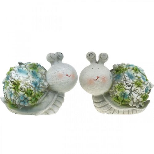 Floristik24 Lumache con fiori decorazione estiva decorazione da tavola grigio/blu/verde 9,5 cm set da 2
