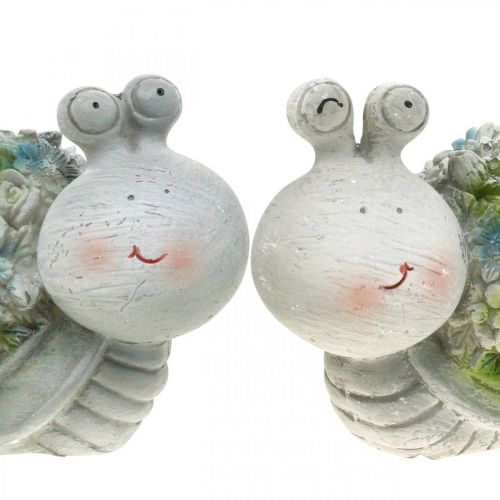 Floristik24 Lumache con fiori decorazione estiva decorazione da tavola grigio/blu/verde 9,5 cm set da 2