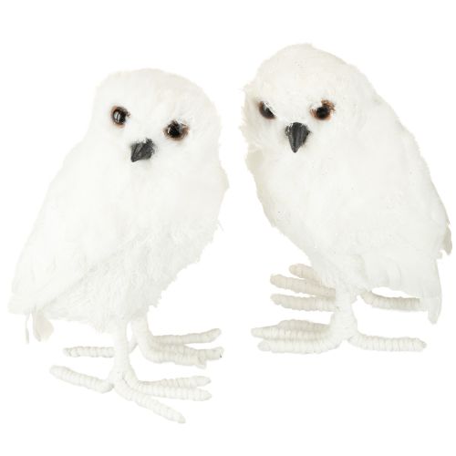 Floristik24 Gufo delle nevi decorativo gufo bianco con pelliccia e piume 15,5 cm 2 pezzi