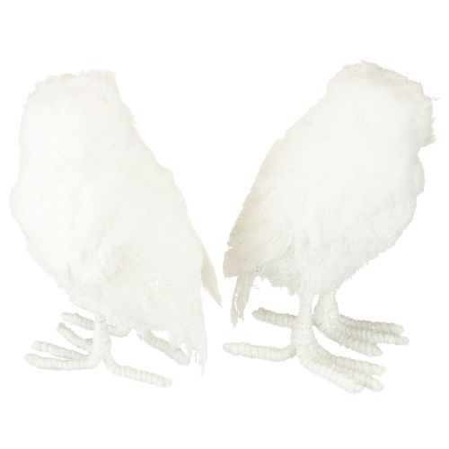 Prodotto Gufo delle nevi decorativo gufo bianco con pelliccia e piume 15,5 cm 2 pezzi