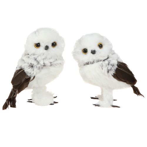 Prodotto Figura decorativa Gufo delle nevi Coppia di gufi Bianco Marrone H12 cm 4 pz