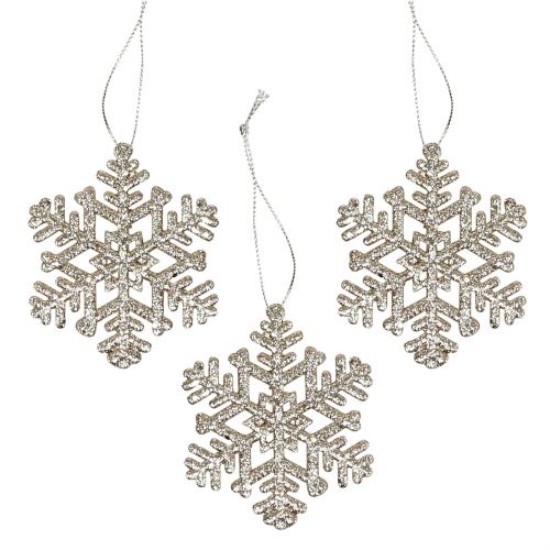Floristik24 Fiocco di neve da appendere, decorazione natalizia, champagne decorativo in cristallo di ghiaccio con glitter 12 pezzi