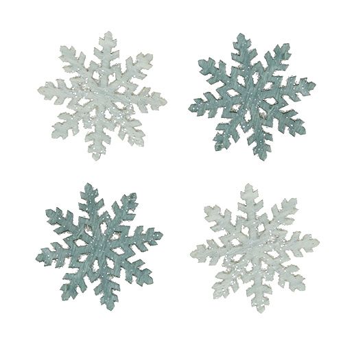 Floristik24 Fiocco di neve con glitter legno 4 cm grigio 72 pezzi