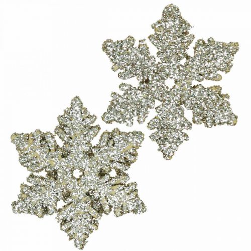 Prodotto Fiocco di neve in legno 4 cm oro chiaro con mica 72 pz