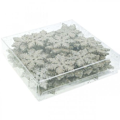 Prodotto Fiocco di neve in legno 4 cm oro chiaro con mica 72 pz
