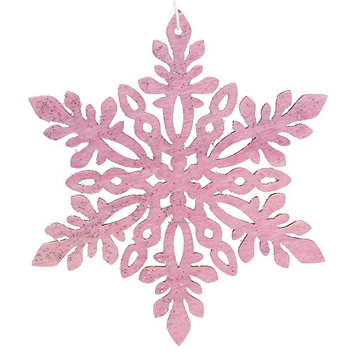 Prodotto Fiocco di neve in legno 8-12 cm rosa/bianco 12 pezzi.
