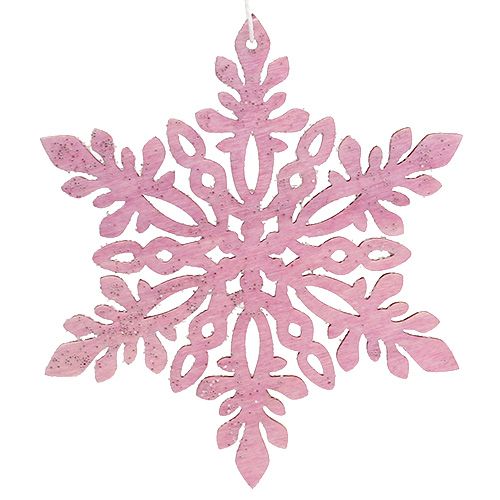 Prodotto Fiocco di neve in legno 8-12 cm rosa/bianco 12 pezzi.