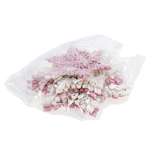 Prodotto Fiocco di neve in legno 8-12 cm rosa/bianco 12 pezzi.