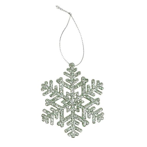 Floristik24 Fiocco di neve Ø8cm Verde menta con glitter 12 pezzi