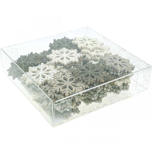 Floristik24 Fiocco di neve naturale, mix di mica bianca Ø4cm 72 pz