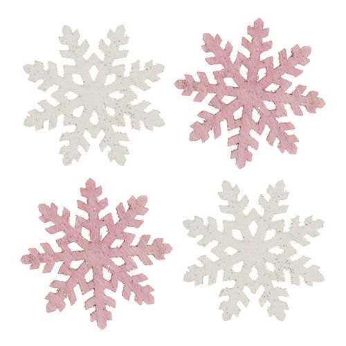 Fiocco di neve 4cm rosa/bianco con glitter 72pz