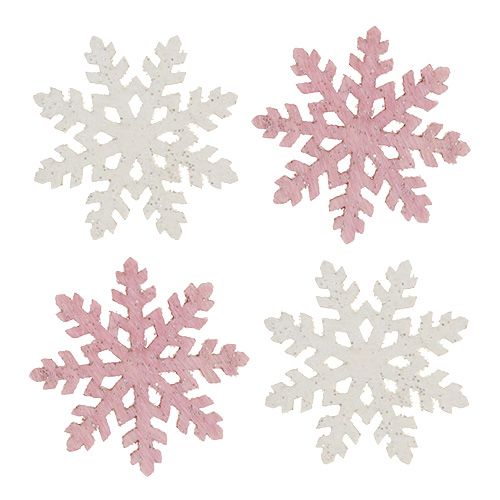 Floristik24 Fiocco di neve 4cm rosa/bianco con glitter 72pz